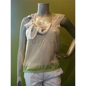 $750 NWT PRINGLE Tan Fine Kint Silk Ruffle Sweater Tank Top L